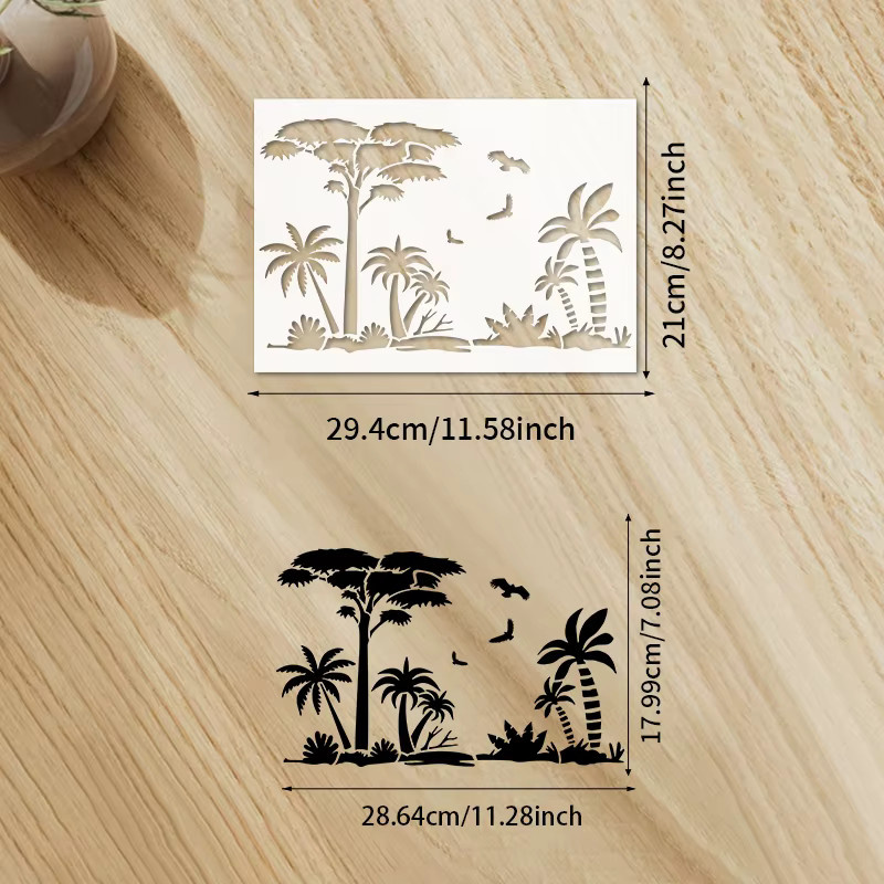 YOMDID Tropische Dschungel Landschaft Malerei Schablone aus transparentem Kunststoff für DIY Graffiti und Airbrush Dekoration mit Baum- und Blumenmuster - Bild 6