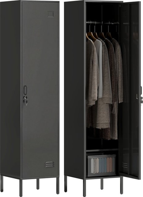 HOMCOM Spindschrank aus Stahl mit Kleiderstange und Ablage, Schwarz, B/T/H: 40 x 40 x 179 cm - Bild 1