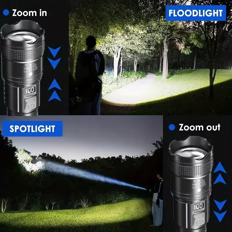 Heinast Taktische Taschenlampe mit 100.000 Lumen, wiederaufladbare Outdoor-Laterne aus Metall in Schwarz - Bild 5