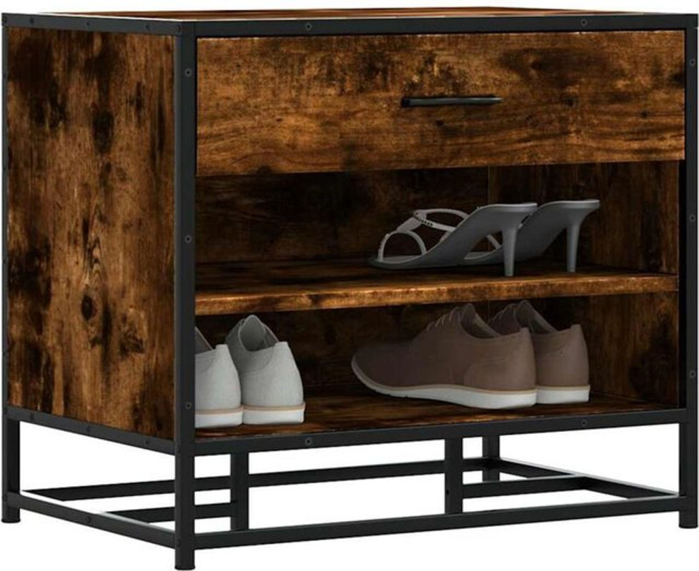 Schuhbank Vidaxl im Industrial Design aus Holzwerkstoff und Metall, Farbe Braun/Grau, B/T/H: 60 x 40 x 53,5 cm - Bild 1