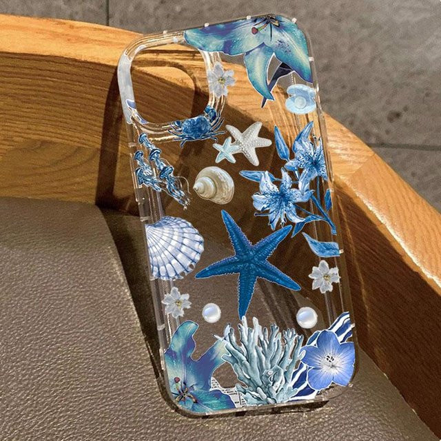 Handyhülle Sommer Ozean Seestern mit blauem Blumenmuster für Xiaomi Redmi Note 14 13 12 11 Pro Plus 5G, Redmi 12C und 13C 4G - Bild 1