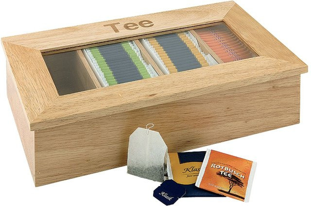 APS Teebox aus Holz in Braun mit Fächern, B/H/T: 20,0 x 9,0 x 33,5 cm - Bild 1