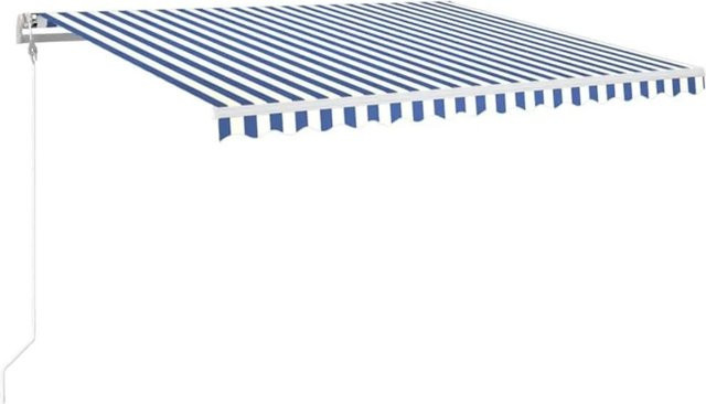 vidaXL Automatische Markise mit LED, Windsensor und Fernbedienung aus Aluminium und Polyestergewebe, Blau-weiß, B: 400 cm, T: 350 cm - Bild 1