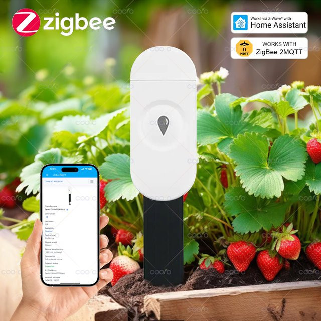 coolo ZigBee Bodenfeuchtigkeitssensor zur Messung von Feuchtigkeit und Temperatur in Weiß für Gartenautomatisierung und Home Assistant Unterstützung - Bild 1