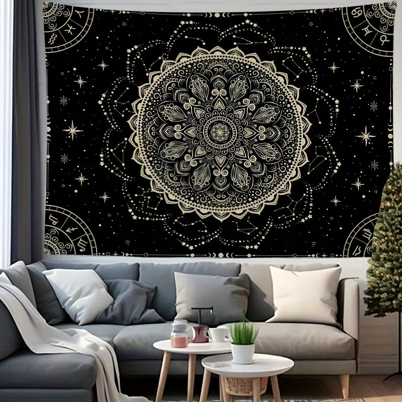 VIKAMA Wandteppich Mandala-Konstellation in Schwarz im Bohemian-Stil mit Sternenhimmel, B/H: 60 x 40 cm - Bild 2