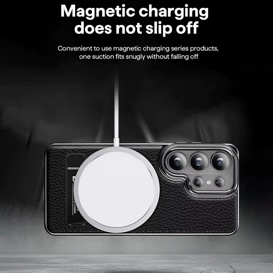 MagSafe-kompatible Lederhülle für Samsung Galaxy S26 S25 Plus S24 S23 Ultra mit Metallhalterung und Linsenschutz in Grau - Bild 3