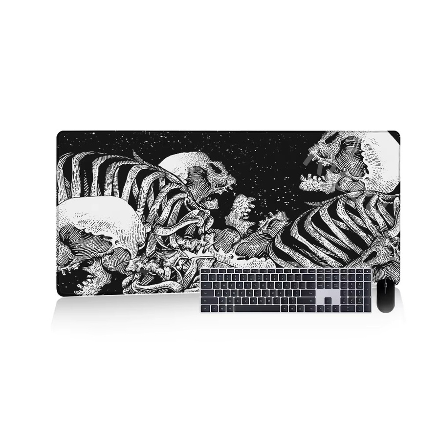 Riccu Gaming Mauspad XXL mit Totenkopf Design in Schwarz Weiß, Anti-Rutsch Mousepad für Schreibtisch und Laptop - Bild 4