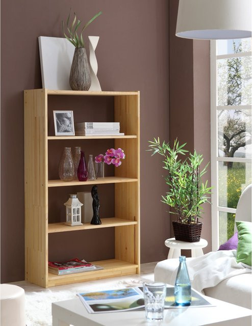 TiCAA Standregal Bücherregal aus massiver Kiefer in Braun, Höhe: 145 cm - Bild 1