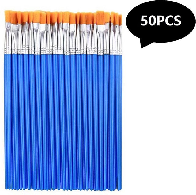 50er Set Künstlerpinsel aus Nylon mit runden und flachen Borsten in Blau für Öl- und Acrylmalerei - Bild 1