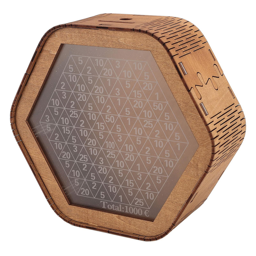 CosyHome Sechseckige Spardose aus Holz mit Digitalwaage in Braun - Bild 2