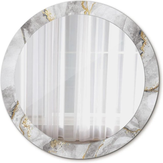 Tulup Runder Wandspiegel mit Marmormuster in Weiß, Gold und Grau, Durchmesser: 80 cm - Bild 1