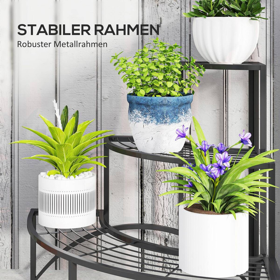 Outsunny 3-Etagen Pflanzenständer aus Metall in Schwarz für Innen und Außen, modernes Blumenregal für Wohnzimmer, Garten und Balkon, H x B x T: 87 x 60 x 60 cm - Bild 3