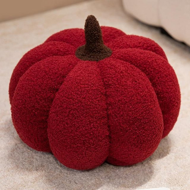 Yiran Health & Beauty Kürbis Plüschkissen in Orange und Rot mit Wellenpunkt-Design, Durchmesser: 23 cm - Bild 1