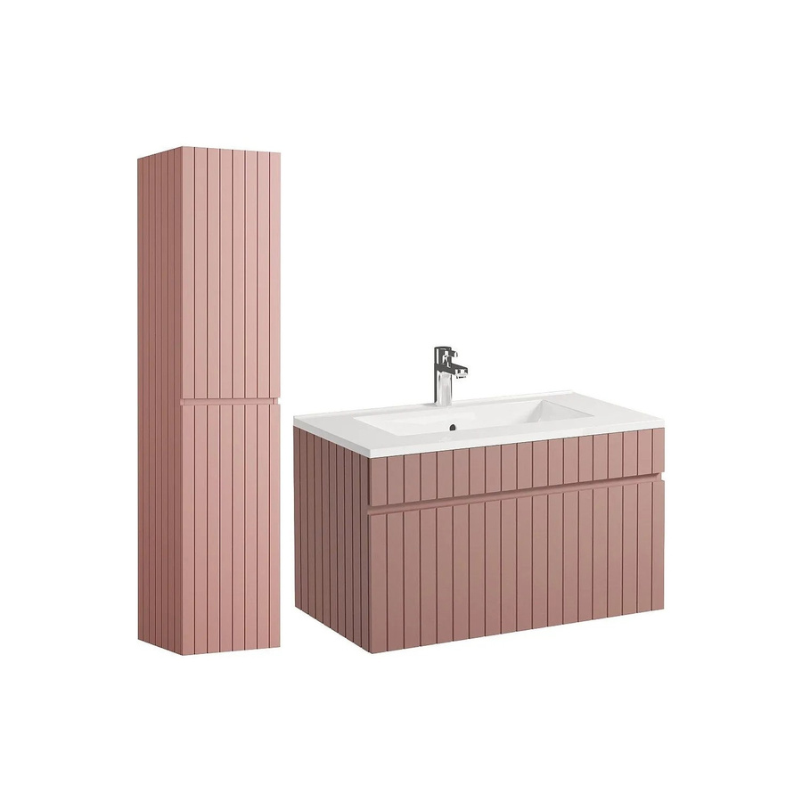 Vente-unique Badmöbel-Set Satara in Puderrosa mit Hängebadmöbel, Einbauwaschbecken und Säule, matte Ausführung, Breite: 80 cm, Tiefe: 46 cm, Höhe: 46 cm - Bild 2