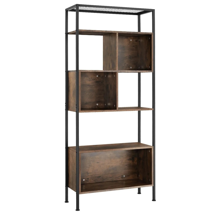 tectake Regal Hastings Industrial Style aus Stahl und Holz in Schwarz und Braun, 5 Ebenen mit Staufächern, B/T/H: 75 x 31 x 170,5 cm - Bild 3