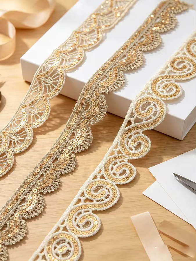 Goldene Pailletten-Borte aus Stoff für DIY-Bastelarbeiten und Hochzeiten, 3 m pro Packung - Bild 3