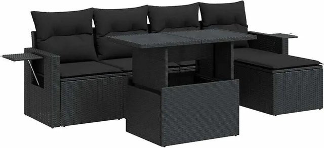 vidaXL 6-teilige Garten-Sofagarnitur aus Poly-Rattan mit Kissen in Schwarz - Bild 1