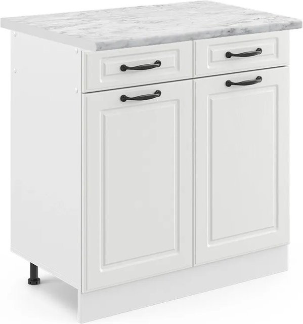 Vicco Küchenunterschrank R-Line Schubladenschrank in Weiß Landhausstil mit Marmor-Optik, B/T/H: 80 x 60 x 81,6 cm - Bild 1
