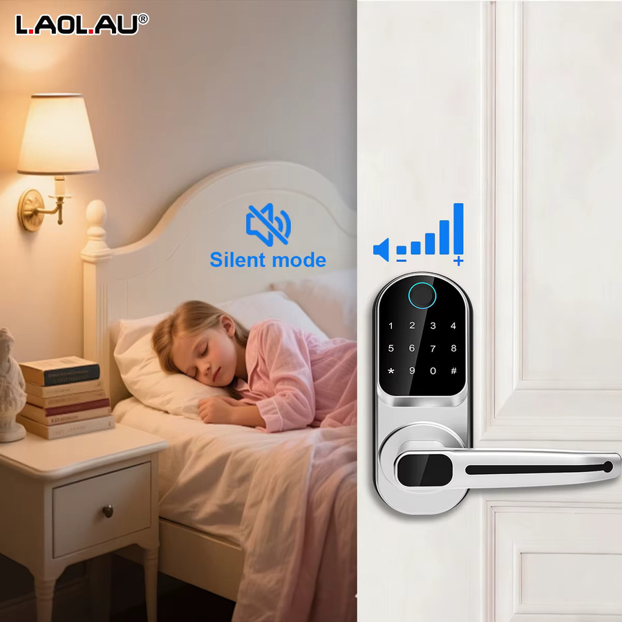 L.AOL.AU Wifi Smart Türschloss in Silber mit biometrischem Fingerabdruck, NFC, Passwort, Tastatur und USB-Notfallladegerät - Bild 2