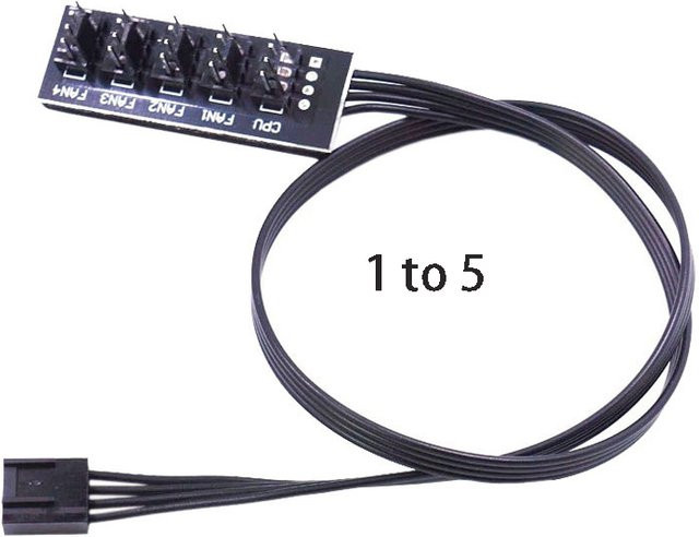 OULLX Lüfter Hub für PC Gehäuse mit 4 PWM Ports, 4-Pin Controller und Splitter Adapter, Schwarz - Bild 1