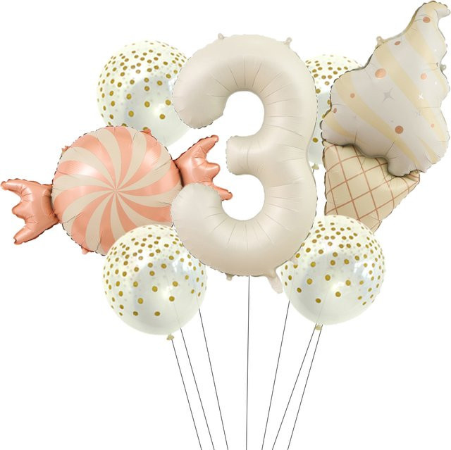 KUKUZHU Ballon Set mit Süßigkeiten und Eis Motiv in Milchweiß Matt, 81,28 cm Aluminiumfolienballons für Kinder Geburtstagsdekoration - Bild 1
