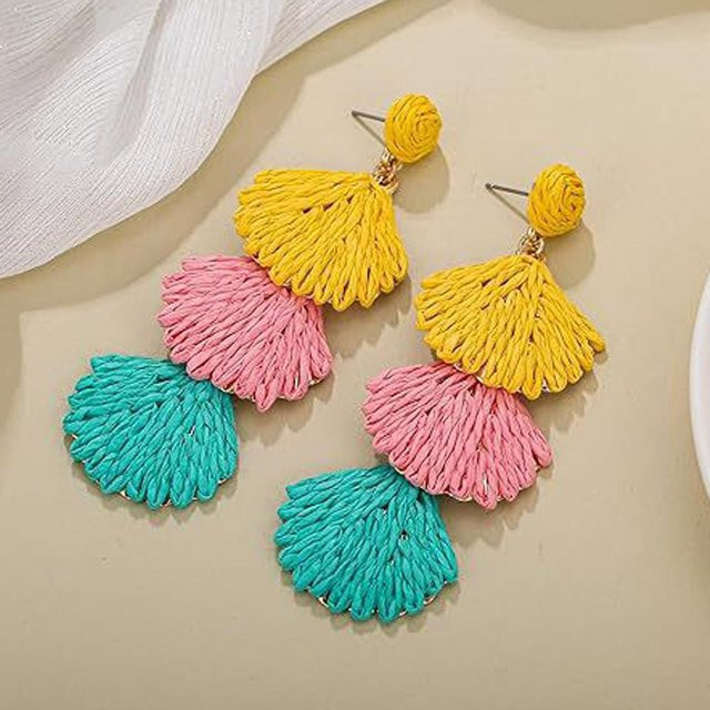 RUIYI Hängeohrringe, Rattan, Muschel Design, yellow, Damen - Bild 1