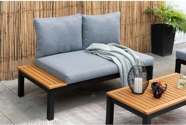 Mömax Loungegarnitur Julian aus Echtholz und pulverbeschichtetem Aluminium in Grau/Schwarz mit Outdoor-Sofa, Sesseln und Couchtisch - Bild 1