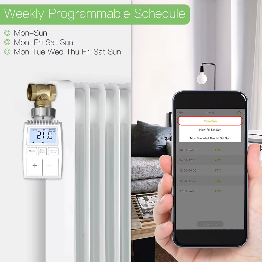 MOES Tuya ZigBee Smart Thermostat Heizkörper TRV Temperaturregler mit internem Sensor, App-Steuerung und Sprachsteuerung für Alexa, Weiß - Bild 4