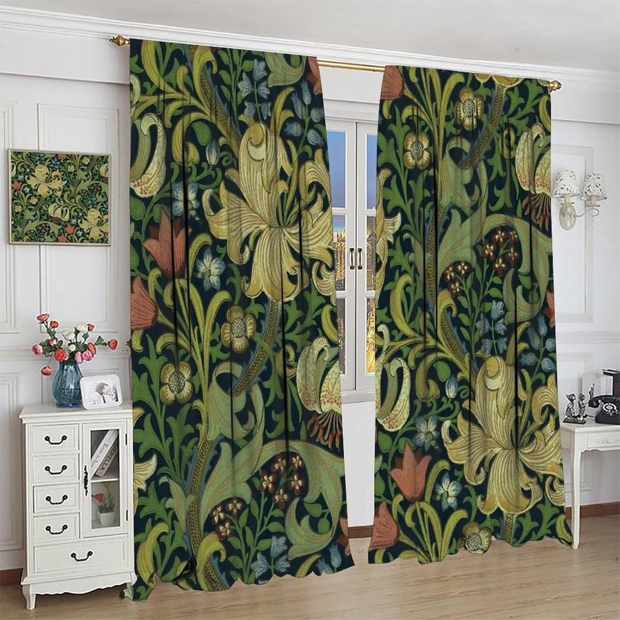 William Morris Vintage Verdunkelungsvorhänge mit Blumenmuster im Boho-Stil, 2er-Set, Breite: 200 cm, Höhe: 330 cm - Bild 3