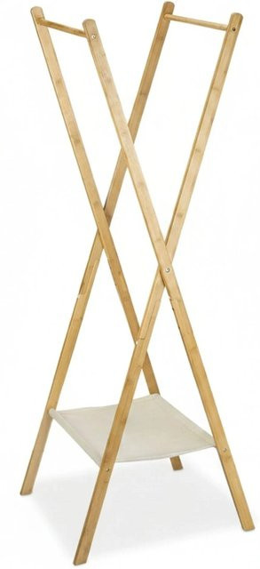 Relaxdays Kleiderständer aus Bambus in Natur, klappbar mit 2 Kleiderstangen und Ablage, H: 155,5 cm, B: 50 cm, T: 57,5 cm - Bild 1