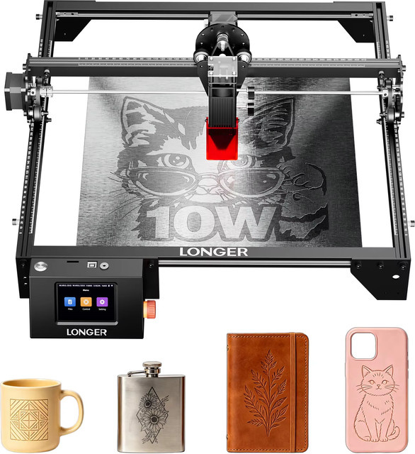 LONGER RAY5 10W CNC Laser-Gravur- und Schneidemaschine in Schwarz mit 3,5 Zoll Farb-Touchscreen und 0,05mm Superkleiner Laserfokuspunkt - Bild 1