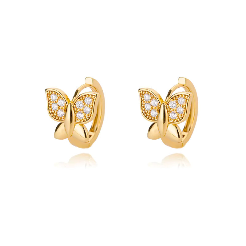 HPTOTMG Creolen, Schmetterling, Edelstahl, Gold, Zirkonia, Damen - Bild 2