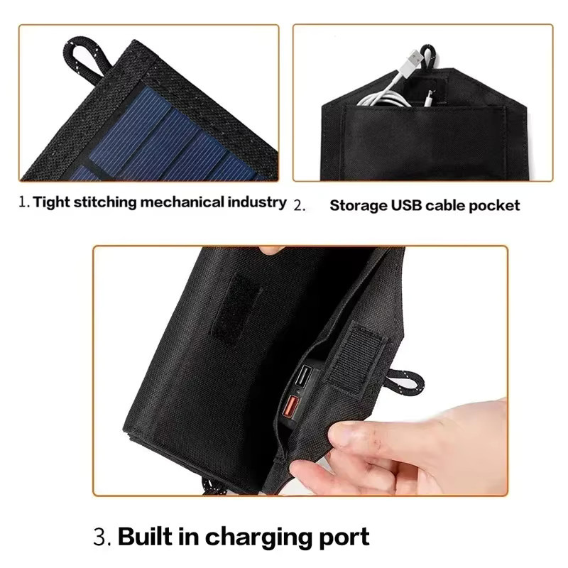 EESBAO Solar-Ladegerät 100 W mit USB-C und QC3.0, faltbares wasserdichtes Panel in Schwarz für Camping und Wandern - Bild 4