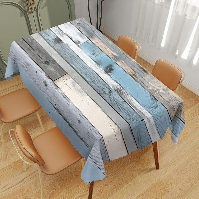 Rechteckige Tischdecke von JMG Household Supplies in Blau mit Holzmaserung-Optik, waschbar, B/B: 140 x 140 cm - Bild 1