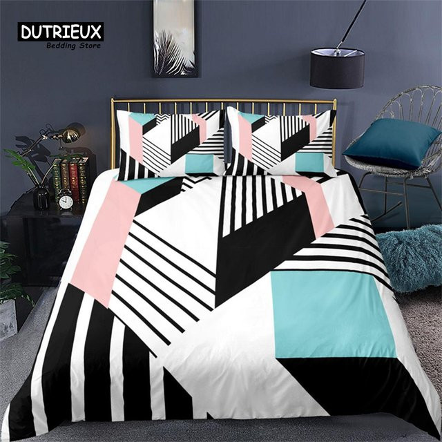 Bettwäscheset Your Warm Home aus Mikrofaser mit geometrischem Marmor-Design in Rosa, Schwarz und Weiß, 3-teilig, B/H: 140 x 200 cm - Bild 1