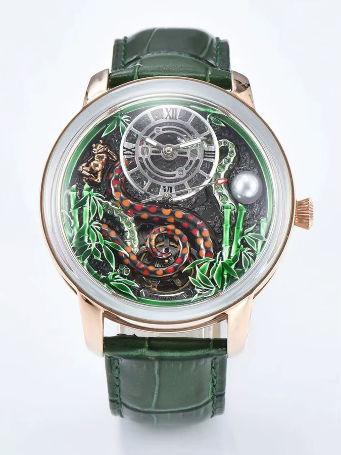 OUMASHI Armbanduhr, Edelstahl, Leder, Schwarz, 46 mm, Herren - Bild 5