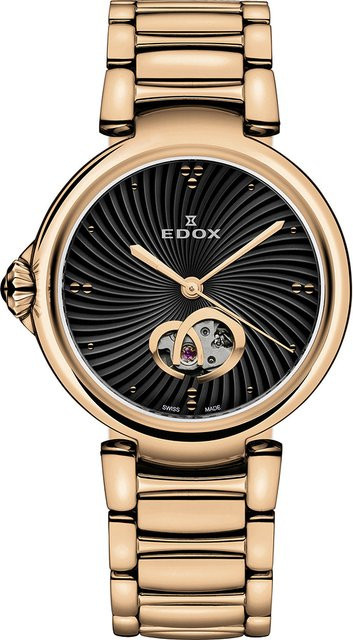 Edox Automatik Armbanduhr, Edelstahl, Schwarz, 33 mm, Damen - Bild 1