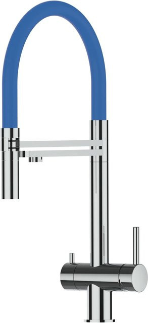 VIZIO 3-Wege Küchenarmatur aus Edelstahl mit 360 Grad schwenkbarem Auslauf und abnehmbarer 2-Strahl Handbrause in Blau und Silber - Bild 1