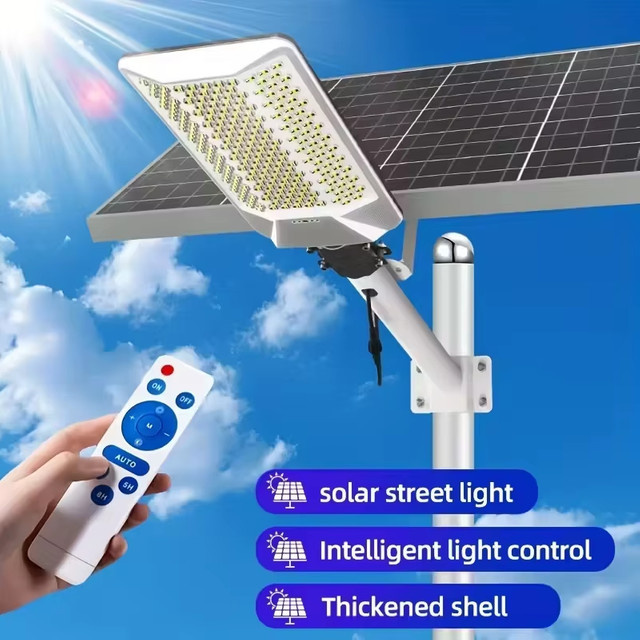 YQCHEZI Solar-Straßenlaterne mit Dämmerungssensor, 6500W, 15000mAh, 7500k Kaltweiß, Weiße Solarleuchte für Garten, Hof und Terrasse - Bild 1