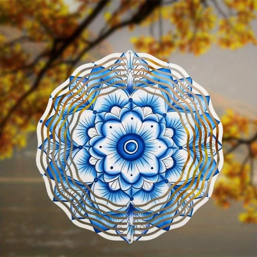 CIFBUY 3D Mandala-Blume Metall-Windspiel in Blau und Grau als kinetische Gartendekoration für den Außen- und Innenbereich - Bild 3