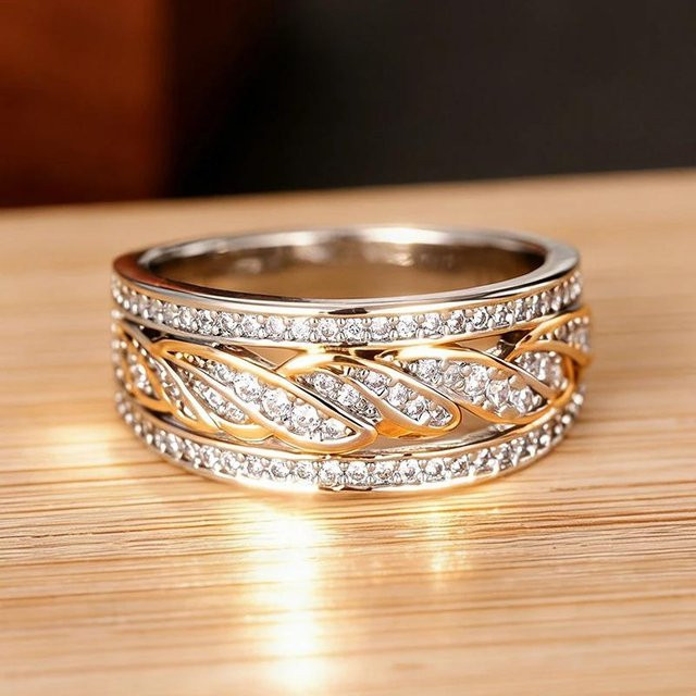 Huitan Ring, Bicolor, Kupfer, Zirkonia, Damen, Verlobung - Bild 1