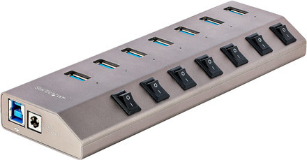 StarTech.com 7-Port USB-C Hub mit Einzel-Ein/Aus-Schaltern, USB 3.0 5Gbps Expansion Hub mit Netzteil, Silver, 7x USB 3.2 Gen 1 Anschlüsse für Desktop und Laptop - Bild 1