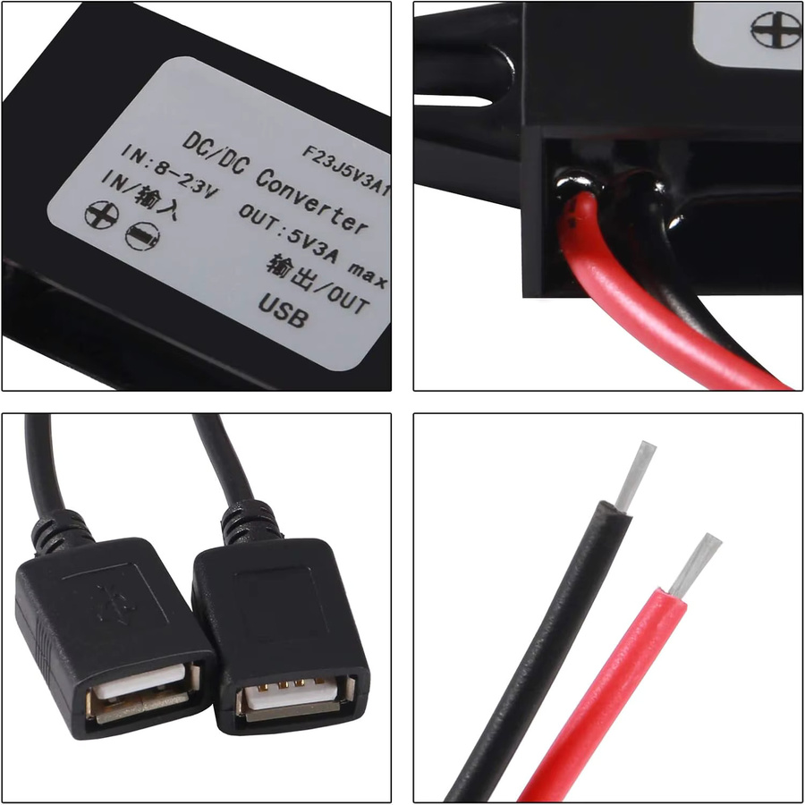 AOKIN 2er-Set Doppel USB Auto Konverter Modul 12V zu 5V 3A 15W DC zu DC Spannungsregler in Schwarz - Bild 4