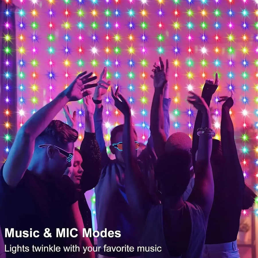 TLEDMP RGB LED-Vorhang-Lichterkette mit App- und Fernbedienung, Multicolour SMD Lichterkette für Fenster, Wand und Schlafzimmer, ideal für Hochzeit, Party und Weihnachten - Bild 2