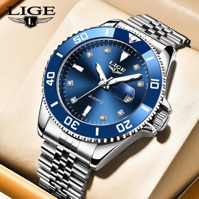 LIGE Armbanduhr, Quarz, Edelstahl, Blau, 30 ATM, Herren - Bild 1