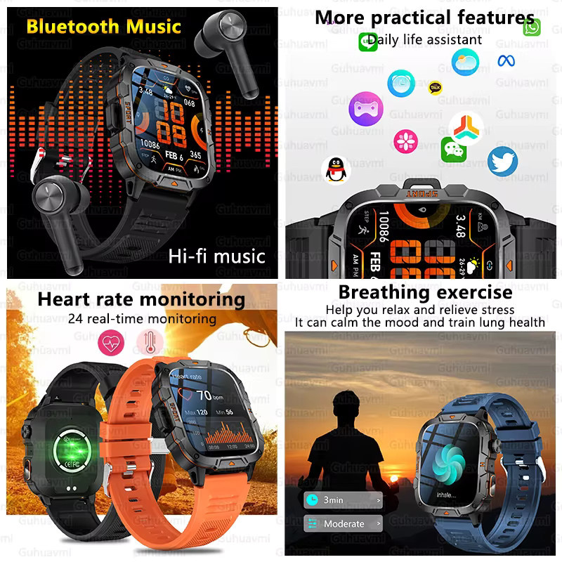GUHUAVMI Smartwatch, 1,96 Zoll AMOLED, 5 ATM, Schwarz, Herren - Bild 4
