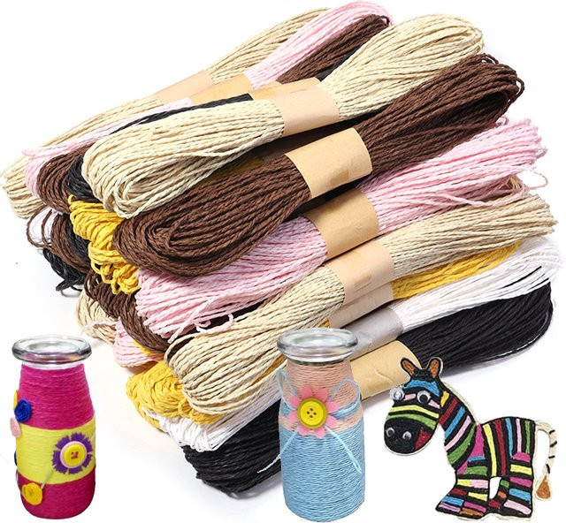 Buntes Lafite-Papierseil für DIY-Geschenke und Bastelarbeiten, 30 m Rolle, Durchmesser: 2 mm, Farben: Mehrfarbig und Beige - Bild 1