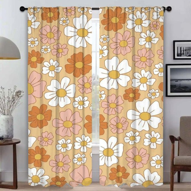 Zweiteiliges Tüll-Fenstervorhang-Set mit floralem Design in Mehrfarben für Wohnzimmer und Schlafzimmer, Breite: 50 cm, Höhe: 70 cm - Bild 1