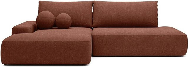 Vente-unique Schlafsofa Daviso in Terracotta, L-Form mit Schlaffunktion und Auszugsschublade, Breite: 276 cm - Bild 1