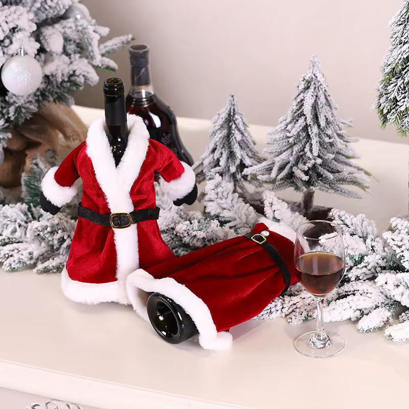 Alivparty Weinflaschen-Abdeckung Santa im roten Kleid als Weihnachtsdekoration für die Tischdekoration zu Weihnachten und Silvester - Bild 3